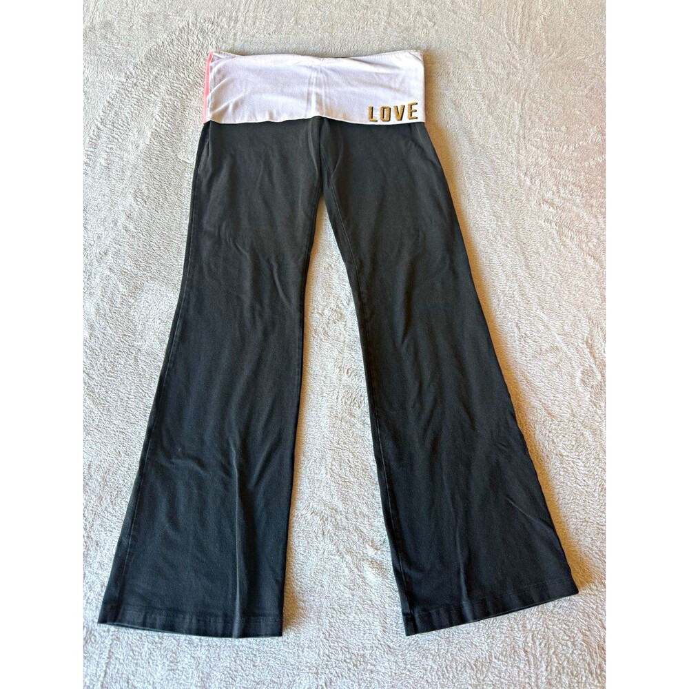 PINK Victoria's Secret PINK Yoga Women’s M Black Flare Pants Foldover LOVE